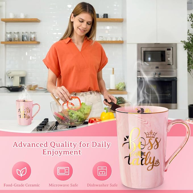 Biching Boss Lady Gifts for Women - Unique Birthday Gift for Women, Friend, Coworkers, Colleagues, Boss Female - Appreciation Mothers Day Gifts - 14Oz Marble Ceramic Coffee Mug Pink | 14Oz Pink Marble Ceramic Coffee Mug Appreciation Christmas Mothers D... - Image 7