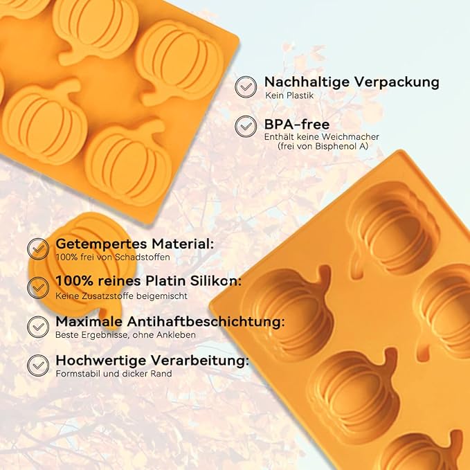 2 Pcs Fall Pumpkin Silicone Molds for Chocolate 3D Pumpkin Silicone Mold Halloween Thanksgiving Candy Baking Molds for Candy Ice Cube Cake Cupcake Decorations Jelly Jello Candle