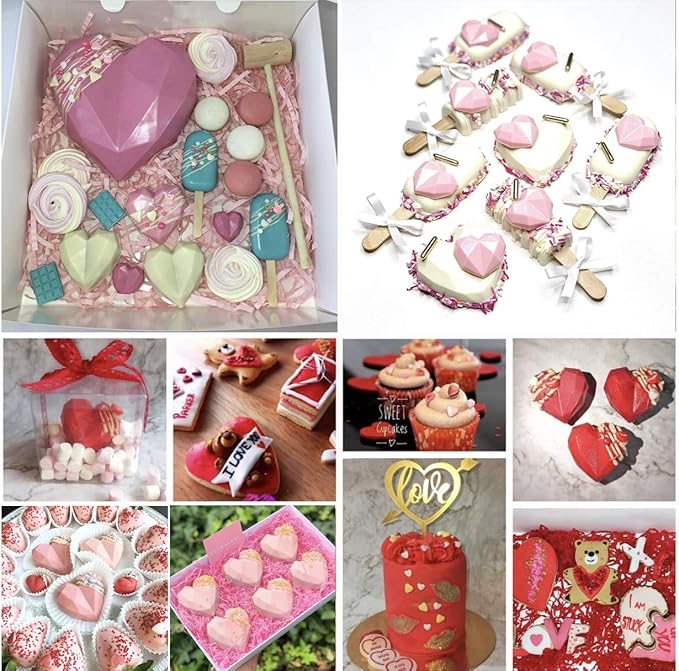 3 Sizes Silicone Molds for Chocolate Bombs Large Medium Small Diamond Heart Shaped Cake Mold Set Mini Heart Candy Molds for Wax Melts