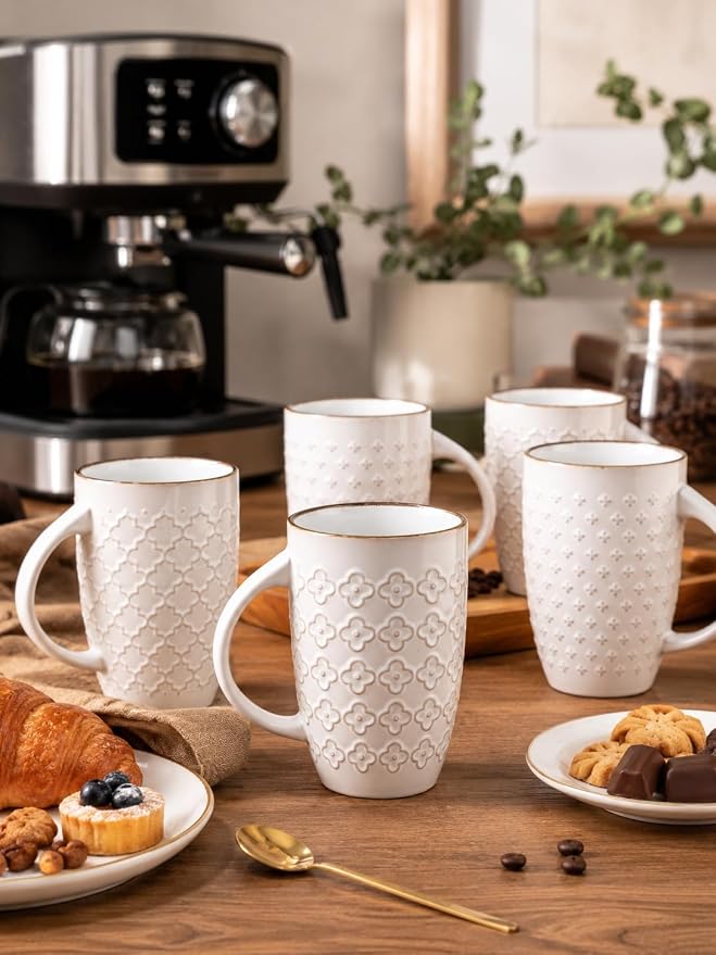 AmorArc Large Coffee Mugs Set of 4, 20oz Tall Coffee Mugs Set | with Texture Patterns for Cappuccino, Latte,Hot Cocoa, Dishwasher & Microwave Safe-Off White - Image 5
