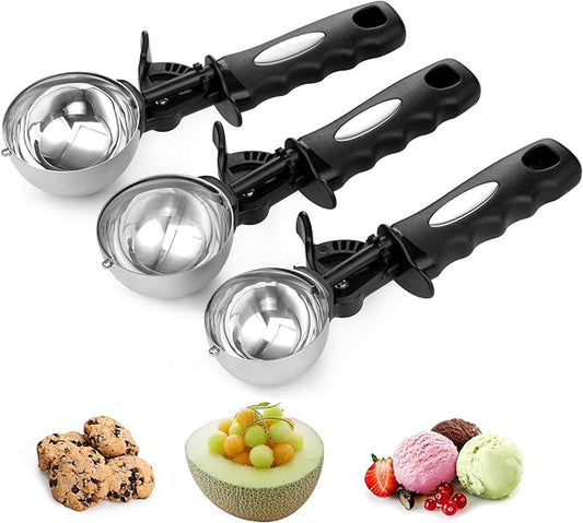 Ice Cream Scoop Set, Large Cookie Scoop Set 3 PCS for Baking, 3.25 Tbsp / 4.9 Tbsp / 6 Tbsp Sizes with Thumb Trigger, Portion Control for Cookie Dough, Ice Cream, Cupcake, Muffin, 1.63/2.45/3 OZ