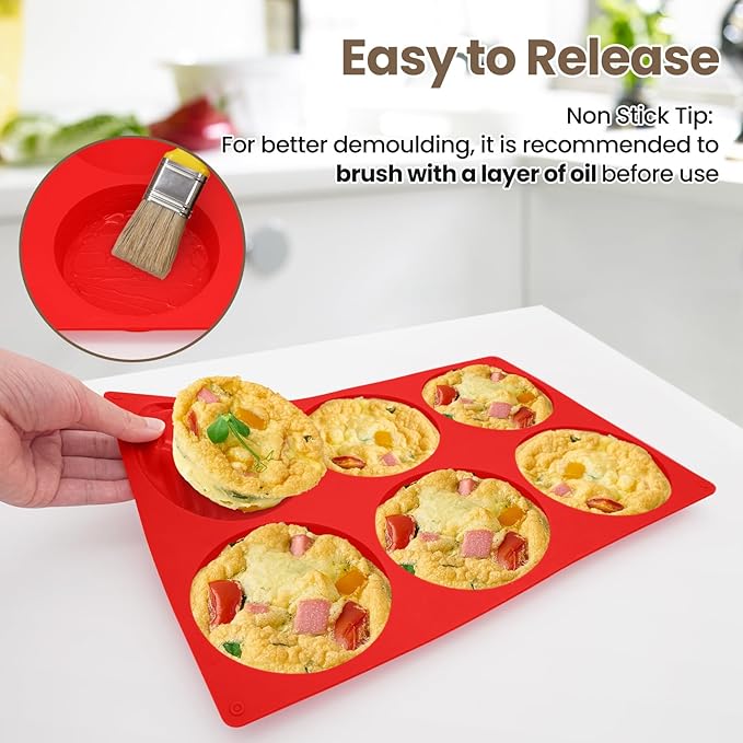 Redfly Silicone Egg Molds for Breakfast Sandwiches 3 Pcs, Non Stick 4 Inch Egg Bites Baking Pans, Jumbo Silicone Muffin Pans for Baking, Round Muffin Top Pan for Whoopie Pie Pan, Hamburger, Fruit Tart