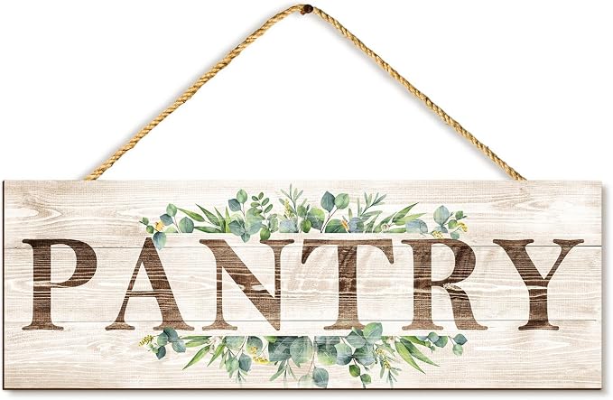 Pantry Sign Wall Decor, Pantry Wall Art with Plant Print, Rustic Farmhouse Wall Hanging Plaque Home Kitchen Decorative Pantry, 4.7 x 13.7 inches by CreoateHomeDecoration