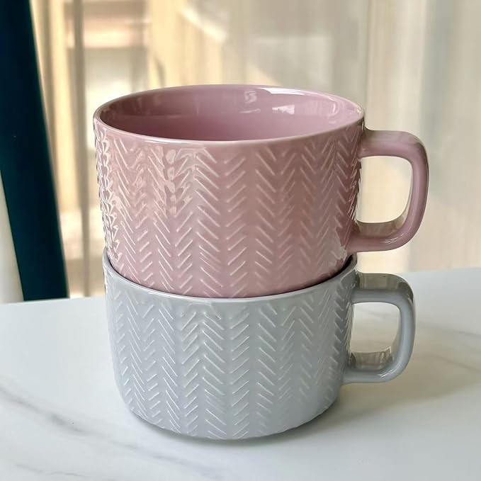 Disoza Oversized Coffee Mug 24 OZ Pink Soup Mug Cereal Large Soup Bowls with Handles 700 ML XXL Large Ceramic Tea Cup - Image 5