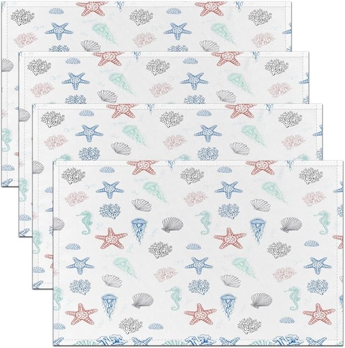 Feelyou Ocean Starfish Beach Placemats Set of 4 12"x18" Beach Coastal Table Mats Placemat Hawaiian Beach Placemats for Dining Table Indoor Outdoor Kitchen Starfish Beach Decor Table Place Mats by Feelyou