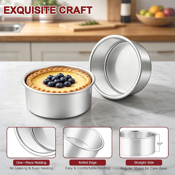 LIANYU 4 Inch Round Cake Pan Set, Mini Round Baking Pans of 4 | Stainless Steel Small Bakeware, Mirror Polished, Ideal for Layer Wedding Party Birthday Cake, Oven & Dishwasher Safe - Image 3