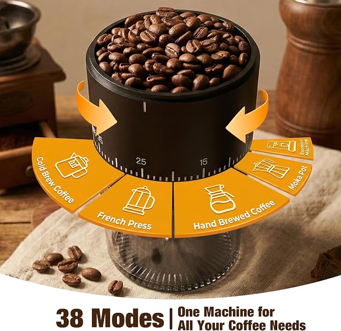 Portable Electric Burr Coffee Grinder - Cordless Rechargeable Coffee Grinder with Ceramic Conical Burr, USB-C, Ultra Quiet <65dB, 38 Adjustable Settings, Travel Coffee Grinder for Camping Office Home - Image 2