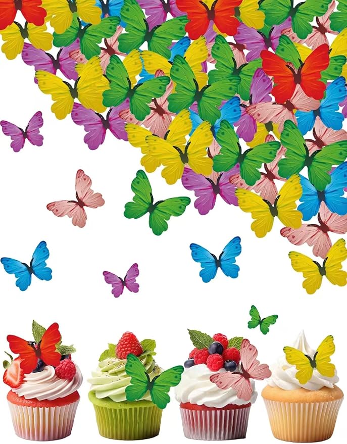 Edible Cherry Blossom Cupcake Toppers – Wafer Paper Flower Cakes Cupcakes Decorations Colorful Edible Flowers for Baby Shower Kids Birthday Spring Party Celebration Supplies (Butterflies B) by KSINWCOI