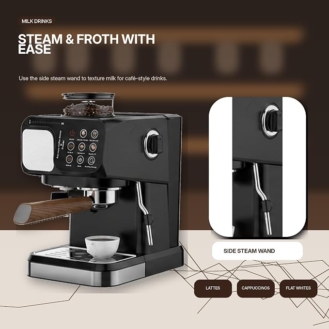 Home Coffee Machine with Grinder Anti-Rust 3-5 Cups | Sleek plastic body available in modern White and Black to fit any kitchen.(Black) - Image 6