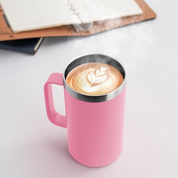DOMICARE 24oz Mug with Handle and Lid, Stainless Steel Coffee Mug, Reusable Insulated Cup, Travel Mug with Handle, Double Wall Vacuum Coffee Tumbler for Men and Women, Pink, Pack 1 - Image 2