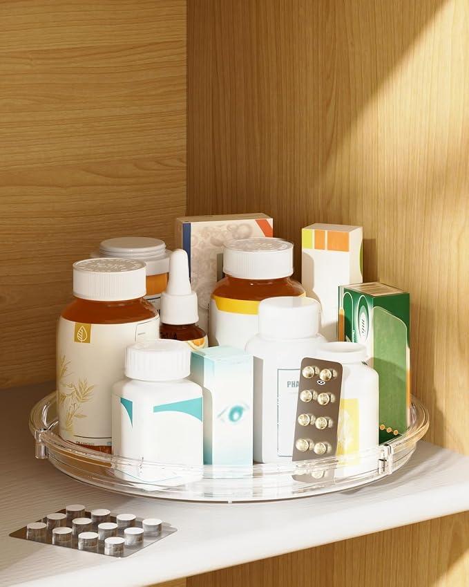 LAMU 4 Pack Lazy Susan Organizer 9 inch Lazy Susan Turntable for Cabinet, Rotating Spice Organization for Cabinet, Kitchen, Table Top, Countertop, Pantry Fridge Organizers and Storage, Clear - Image 6