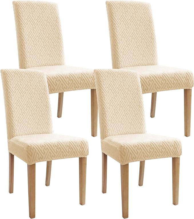 Chair Covers, Dining Room Chair Covers, Keep Chairs Dustproof, Washable, Regular Size, Chair Covers 4 Pack,for Kitchen, Hotel, Meeting, Cream White by WelcometoPromindflyplka