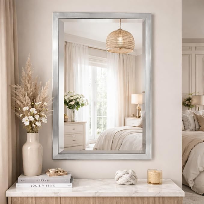 Brushed Nickel Stainless Steel Metal Framed Mirror 19"x25" for Bathroom Vanity – Decorative Rectangular Bathroom Mirror for Over Sink, Bedroom & Living Room by HEADWESTMIRROR