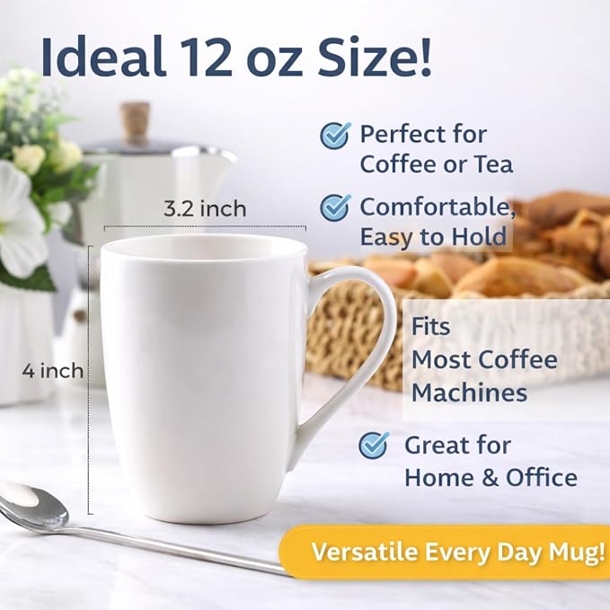 GBhome 12 OZ Off White Coffee Mugs, Ceramic Coffee Mugs Set with Large Handle for Man,Woman,Dad,Mom, Light Weight Coffee Mugs for Latte/Cappuccino/Cocoa/Milk, Dishwasher &Microwave Safe,12Pcs - Image 2