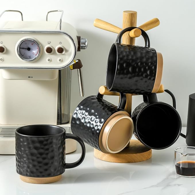 Nihow 16OZ Stackable Coffee Mug Set, Large Ceramic Coffee Mug Set of 4,Coffee Cup Set for Cappuccino/Latte/Cocoa,Dishwasher & Microwave Safe, Matte Black - Image 5