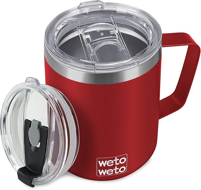 WETOWETO 14 oz Coffee Mug, Vacuum Insulated Camping Mug with Lid, Double Wall Stainless Steel Travel Tumbler Cup, Coffee Mugs Outdoor, Powder Coated Harvest Red by Wetoweto