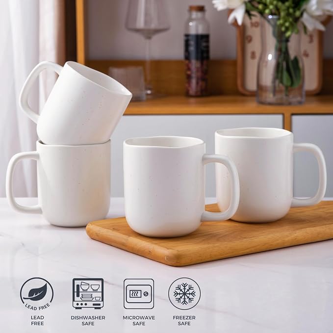 AmorArc 14oz Coffee Mugs Set of 6, Speckled Ceramic Coffee Mugs with Large Handle & Wavy Rim for Latte/Hot Cocoa/Tea, Coffee Cups for Men Women. Oven, Dishwasher&Microwave Safe, Speckled White - Image 5