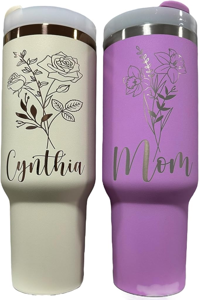 Western Engraved 40oz Tumbler, Tumbler with handle, Cowgirl Tumbler, Country Mug with Handle (Birth flower)