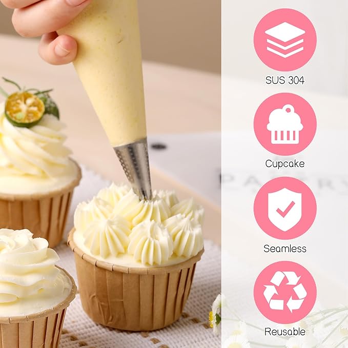 3 Pcs 1M Cake Piping Tips, Stainless Steel Icing Tips Seamless Frosting Piping Kit 1M Star Tip Nozzles for Buttercream Pipings Cake Cupcake Cookie Dessert DIY Art