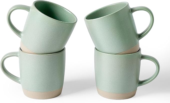 famiware Coffee Mugs Set of 4, Milkyway 13 oz Mug Set, Ceramic Cup Set with Handle for Coffee, Tea, Cocoa, Milk, Light Green by Famiware
