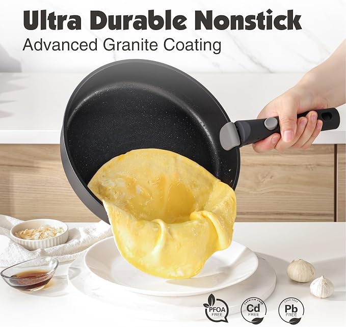 SENSARTE 24 Piece Nonstick Detachable Handle Pots and Pans Set Black | Removable Handle Cookware Set, Induction Cookware Set with Removable Handle, Healthy Non Stick for RV, Dishwasher ＆ Oven Safe - Image 4