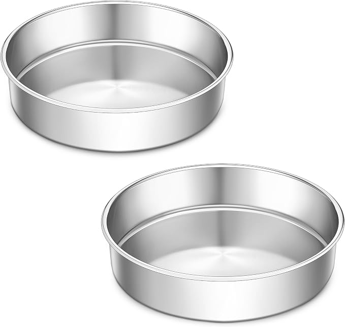 LIANYU 9 Inch Round Cake Pan Set of 2, Stainless Steel Layer Pan for Baking | Metal Round Baking Tin Pan Mold, Deep Bakeware for Wedding Birthday Cake, Mirror Polished, Dishwasher Safe by LIANYU