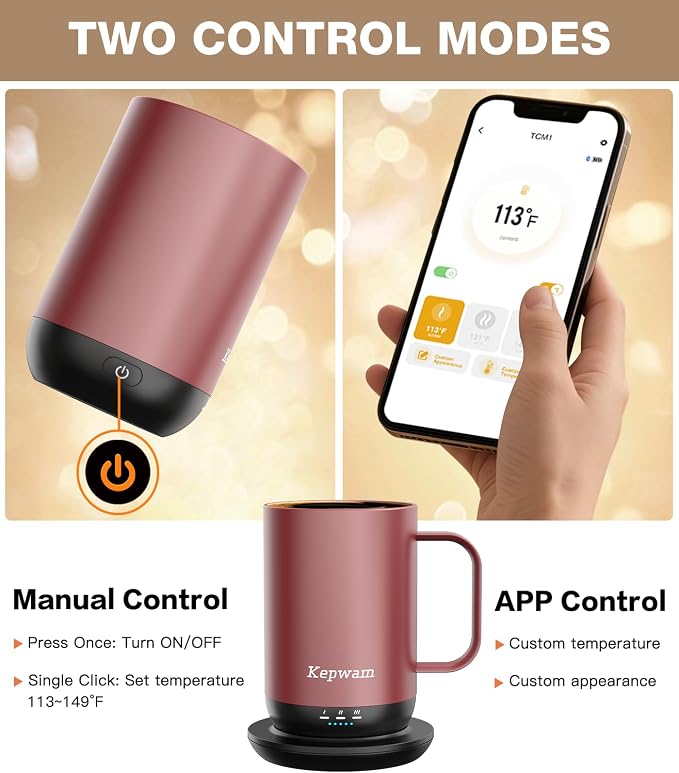 Kepwam Self-Heating Coffee Mug T1, 16oz Rechargeable Heated Coffee Mug, Smart Coffee Warmer Mug with App-Controlled,Advanced Temperature-Controlled Heating Coffee Gifts for Women Men Coffee Lover - Image 4