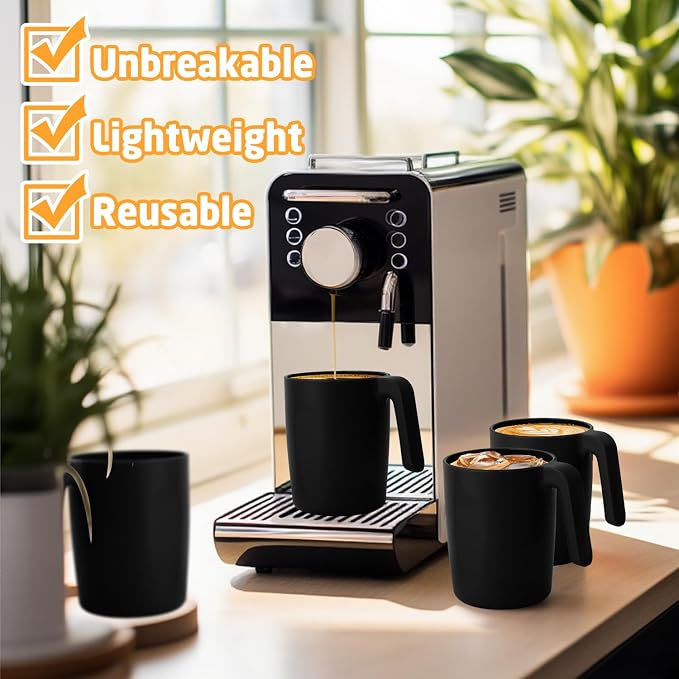 Wheat Straw Coffee Cups 16 OZ, Wheat Straw Cups with Handles, Unbreakable & Stacking Coffee Mugs Set of 6, Microwave & Dishwasher Safe Drinking Cups for Party, Camping, Kitchen - Black - Image 4