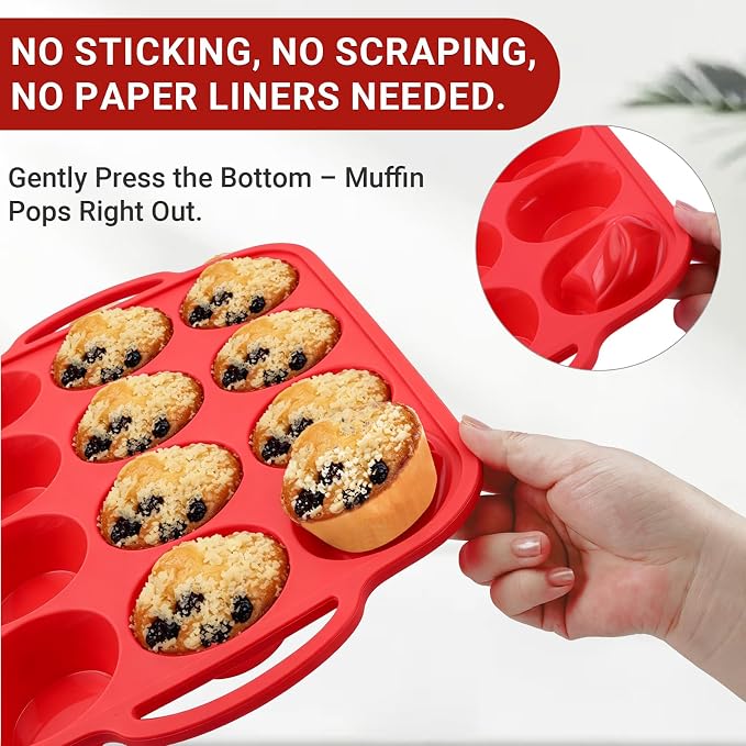 Redfly Silicone Mini Muffin Pans for Baking 24 Cup with Steel Frame Non-Stick,2Pack Small Cupcake Pan, Food Grade, Easy Release,Dishwasher Oven Freezer Microwave Safe for Muffin Tin Cake Pop Molds - Image 5