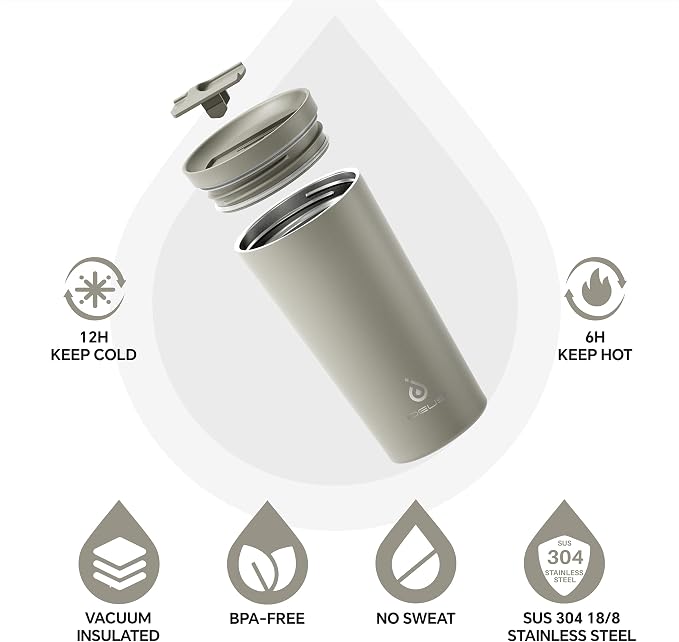 Ideus 17 oz Travel Coffee Mug, Double Wall Vacuum Stainless Steel Insulated Coffee Tumbler With Lid, Splash-Proof & Cup Holder Friendly, Keeps Drinks Hot/Cold, Dishwasher Safe, Celadon - Image 3