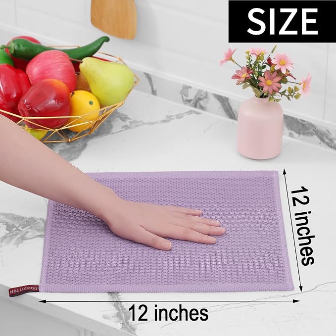 Homaxy 100% Cotton Waffle Weave Kitchen Dish Cloths 6-Pack, Lavender | 12 x 12 Inches, Ultra Soft Absorbent Dish Towels, Quick Drying Dish Rags with Hanging Loop - Image 5
