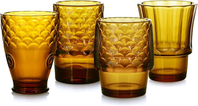 MDLUU Fish Design Tumbler Glasses, Stackable Drinking Glasses, Colored Glass Beverage Cups, Nautical Glassware for Gift, Set of 4 (Amber) - Image 2