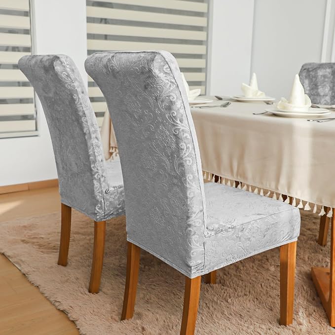 FORCHEER Chair Covers for Dining Chairs Set of 4,Velvet Light Grey Stretch Dining Room Chair Cover Kitchen Parsons Chair Slipcovers (Pack of 4, Velvet Light Grey) - Image 4