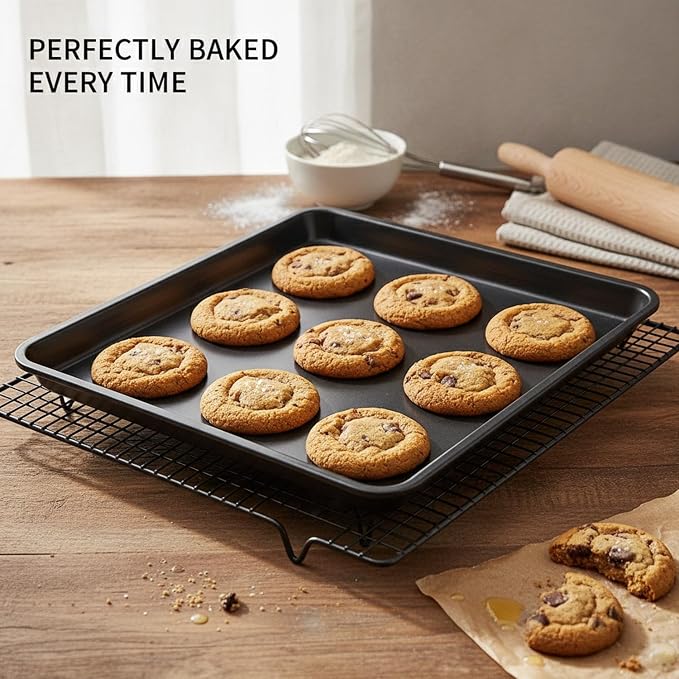 Black Stainless Steel Baking Tray, 9.8 x 7.3 Inch Cookie Sheet for Oven, Non-Stick Finish Pan for Pastries - Image 2