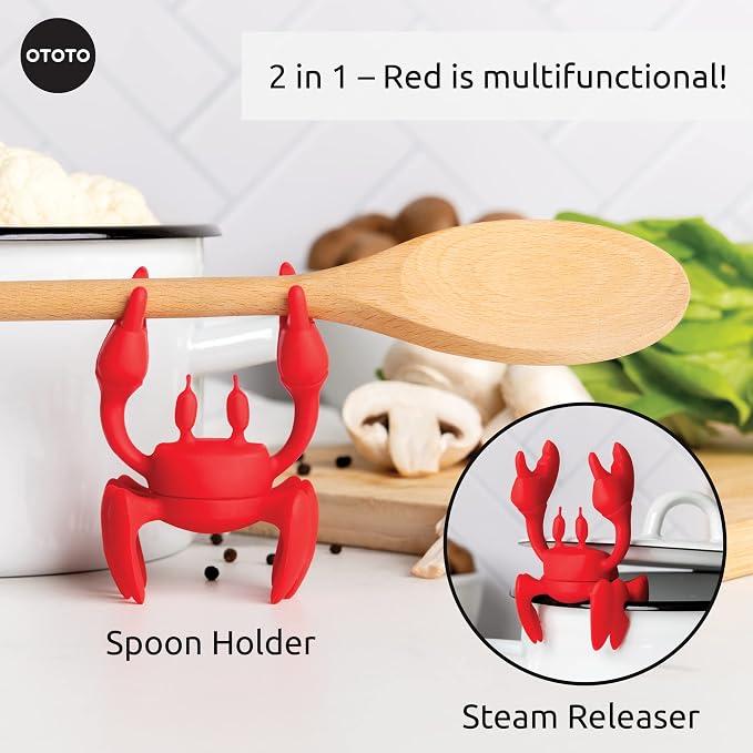 OTOTO 2 in 1 Silicone Spoon Rest & Steam Releaser - Large Spoon Holder for Stove Top - Unique and Useful Gift for Cooking - Heat Resistant Utensil Rest, Kitchen Gadgets, Red Gift (Red the Crab) - Image 3