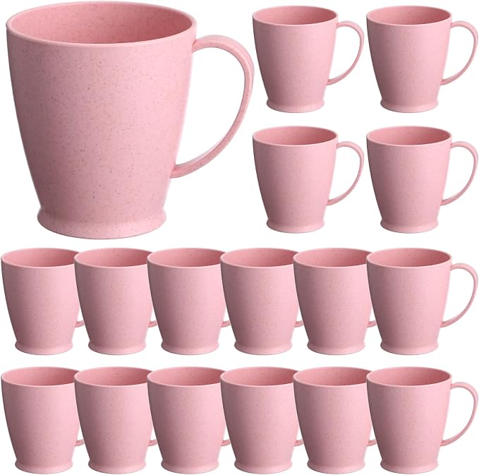 Zopeal 16 Pack Wheat Straw Plastic Coffee Cups Mugs 10 Oz Reusable Plastic Cup Mug with Handle Lightweight Microwavable Dishwasher Safe Unbreakable for Tea Milk Water Juice Coffee (Nordic Pink) by Zopeal