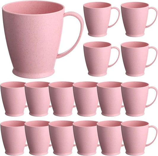 Zopeal 16 Pack Wheat Straw Plastic Coffee Cups Mugs 10 Oz Reusable Plastic Cup Mug with Handle Lightweight Microwavable Dishwasher Safe Unbreakable for Tea Milk Water Juice Coffee (Nordic Pink) by Zopeal