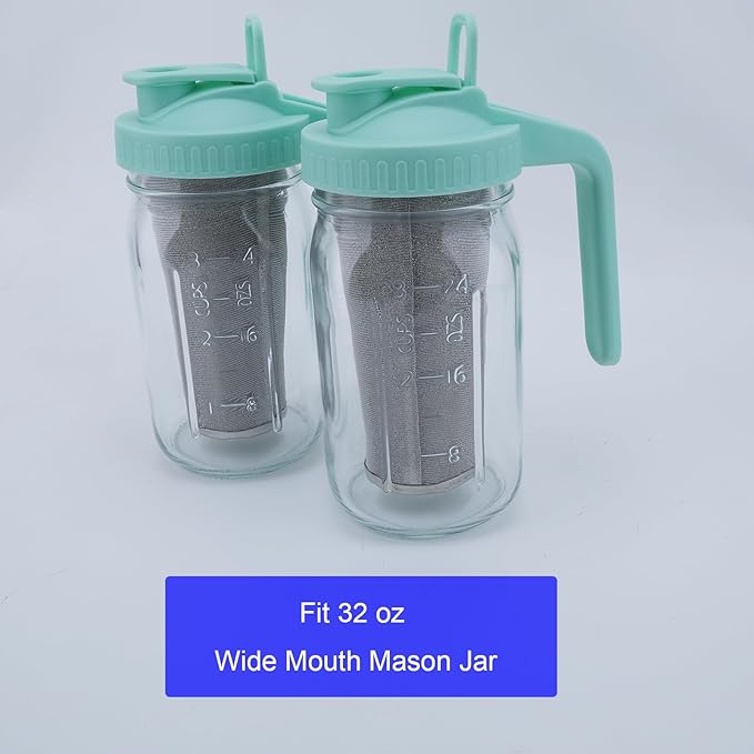 Fermus Cold Brew Coffee Filter for 32oz / 1Quart Wide Mouth Mason Jar Infuser 304 Stainless Steel Strainer with Seal Ring Design for Grounds Tea Fruit Coffee Filter (32 Ounces Mason Jar Filter)