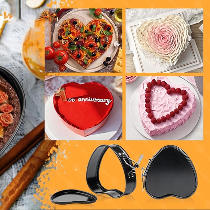 Springform Cake Pan Set of 3 (4, 7, 9 Inch) Heart Leakproof Nonstick Cheesecake Pans with Removable Bottom Carbon Steel Bakeware - Image 6