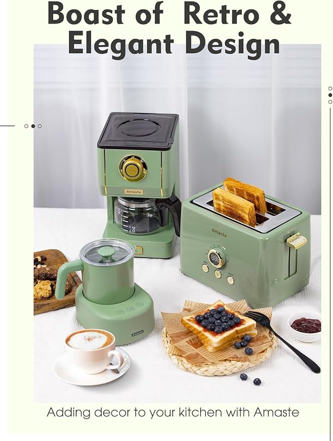 Amaste Drip Coffee Maker, Coffee Machine with 25 Oz Glass Coffee Pot, Retro Style Coffee Maker with Reusable Filter & Three Brewing Modes, Collapsible Silicone Coffee Cup,Warming Plate, Matcha Green - Image 4