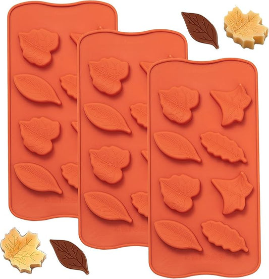 Leaf Silicone Mold 3 Pack Maple Leaf Molds for Chocolate Candy, Ice Cube, Jello, Wax, Autumn Theme Cake Cupcake Decor, Perfect for Thanksgiving, Fall Harvest Party