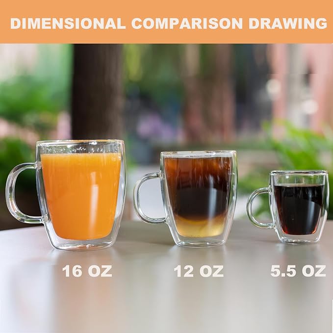 YUNCANG Double Wall Coffee Mugs, (4-Pcak) 16 Ounces-Clear Glass Cups with Handle,lnsulated,Cappuccino,Tea,Latte Cups,Beverage Glasses Heat Resistant - Image 7