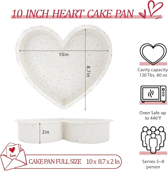 10 Inch Silicone Heart Shaped Cake Pans Set of 2 Large Heart Cake Pan Set Nonstick Silicone Springform Pan Heart Molds for Baking - Image 2