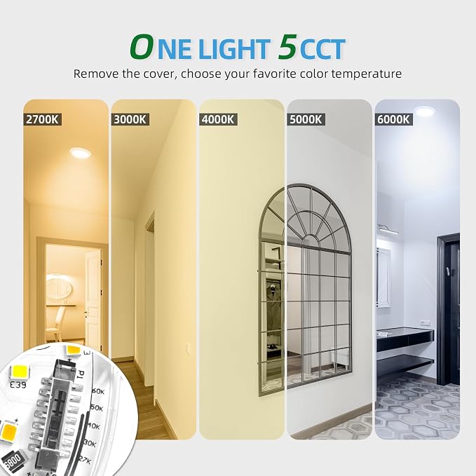 ECOELER 5/6” Black LED Ceiling Disk Light, Dimmable Surface Mount Ceiling Downlight, 16.5W 1100Lm, 5 Color Selectable Low Profile Disc Lights for Kitchen, Hallway, Porch, ETL Listed, 12 Pack - Image 3