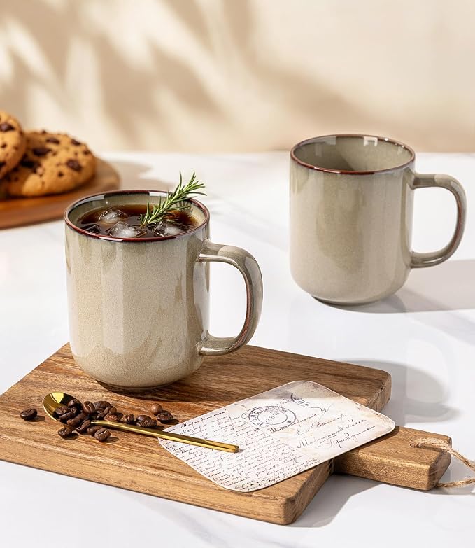 GBhome Large Coffee Mugs Set of 6, 16oz Handmade Coffee Mugs Set with Large Handle for Cappuccino/Latte/Tea/Hot Cocoa, Dishwasher & Microwave Safe-Oatmeal - Image 6