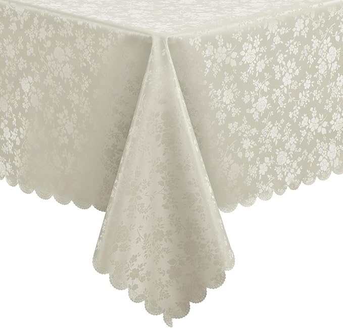Smiry Rectangle Waterproof Heavy Duty Vinyl Tablecloths, 60 x 84 Inch | Wipeable Washable Floral Embossed Table Cover for Kitchen and Dining Room, Indoor & Outdoor Use, Sand by Smiry