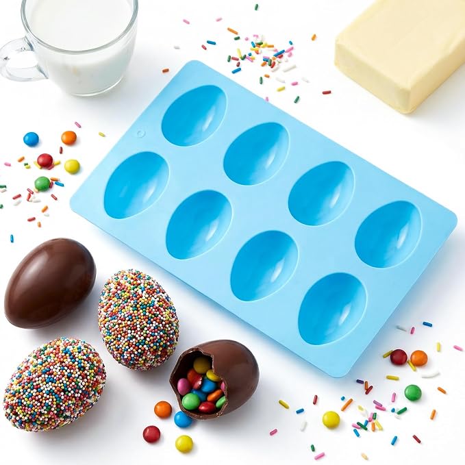 1 Pack Silicone Egg Molds 8 Cavity Easter Silicone Candy Mold 3D Egg-Shaped Silicone Baking Mold for Chocolate, Jello, Mini Cakes, DIY Desserts, Candy, Ice, Pudding, Baking (1, Blue) - Image 4