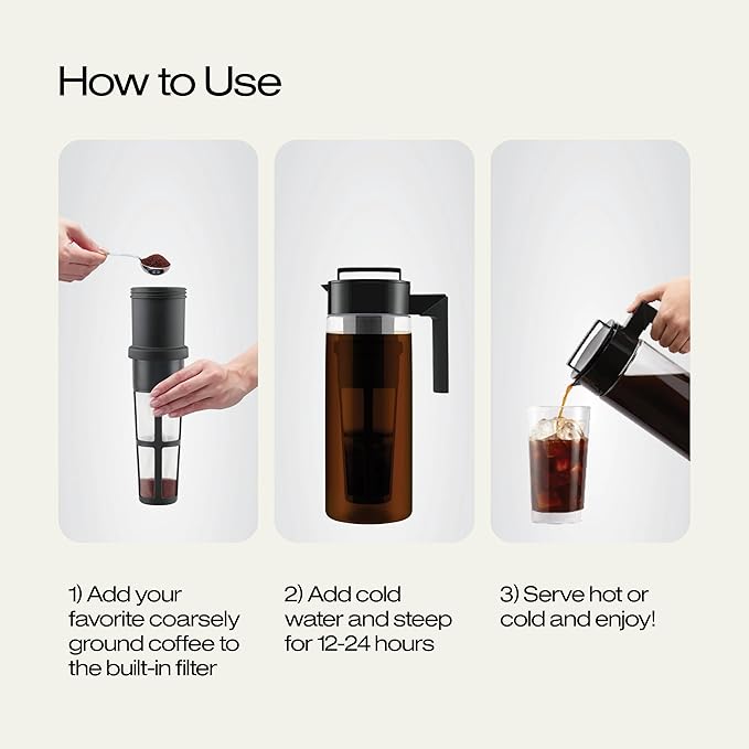 Takeya Tritan Cold Brew Coffee Maker - Airtight Pitcher with Leak-Free Lid - BPA-Free Cold Brew Maker with Silicone Handle - Dishwasher-Safe Pitcher for Homemade Cold Brew - 2 Quart, Black