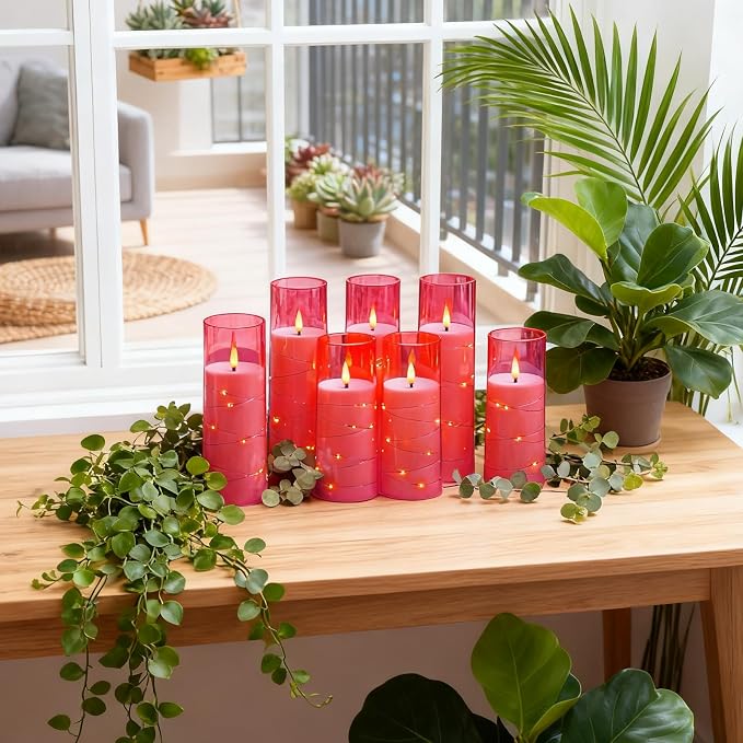 Flameless Candles,with Embedded Star String, Battery Operated Candles Flickering LED Pillar Candles with Remote Control and Timer, Home Decoration Add a Warm and Romantic Atmosphere，Set of 7 (Pink) - Image 6