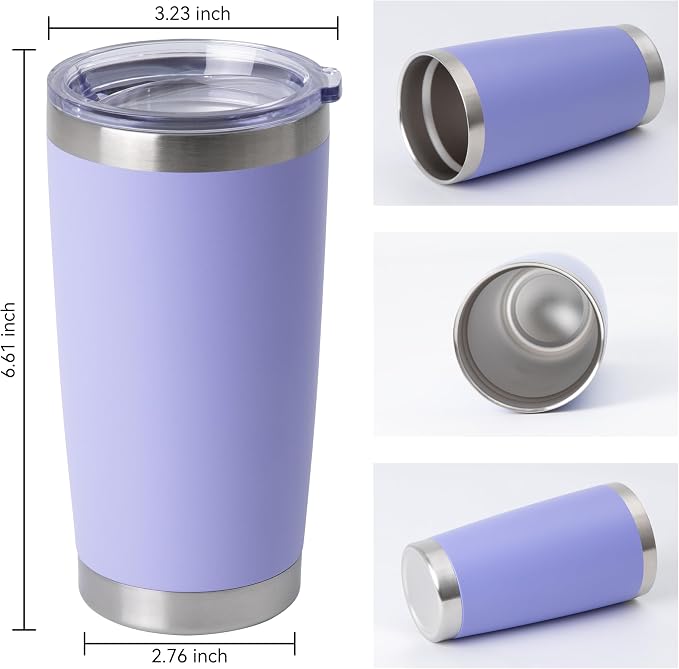 HASLE OUTFITTERS 20oz Stainless Steel Tumblers Bulk, Insulated Travel Cup with Lid, Double Wall Vacuum Coffee Mug for Cold & Hot Drinks 8 Pack, Light Purple - Image 3